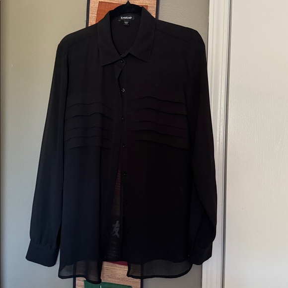 BEBE SHEER LONG SLEEVE BLACK SHIRT, SZ large - Picture 1 of 5